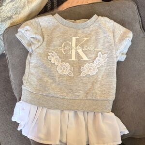 Calvin Klein Jeans Heather Gray Sweatshirt Dress with White Chiffon Hem